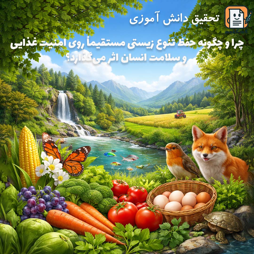 تحقیق دانش آموزی «چرا و چگونه حفظ تنوع زیستی مستقیماً روی امنیت غذایی و سلامت انسان اثر می‌گذارد؟» + doc