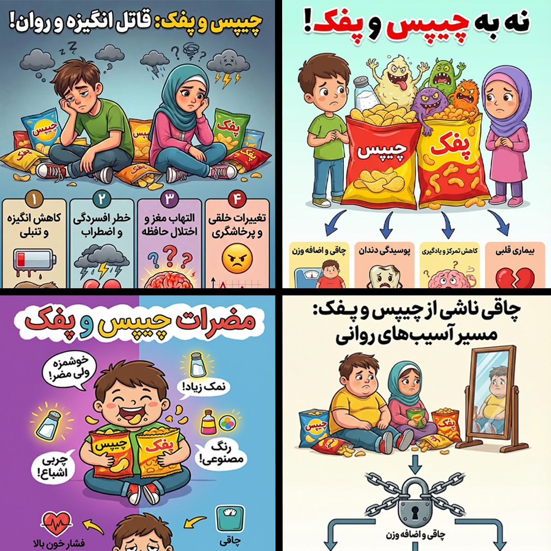 مجموعه پوسترهای آموزشی «مضرات چیپس و پفک»